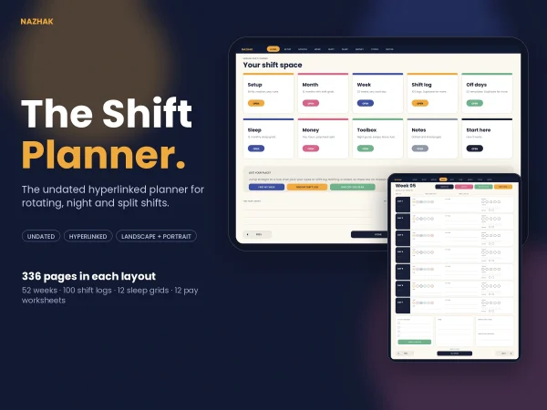 Shift Work Planner PDF | Undated Digital Planner, Sleep Tracker, Rotating Schedule & Pay Tracker