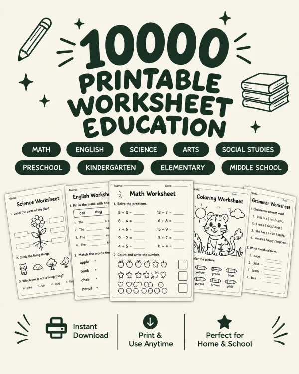 10,000 Printable Worksheets for Kids | Educational Activity Bundle