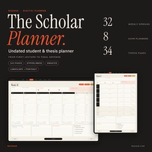 The Scholar Planner: Undated Student & Thesis Planner (Hyperlinked PDF)