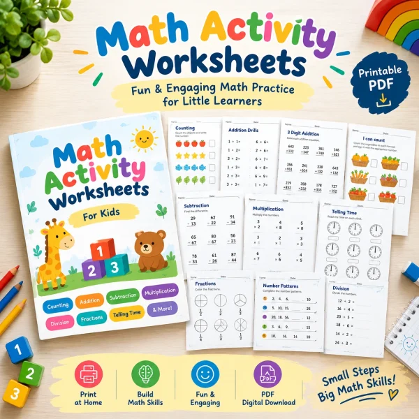 Math Activity Worksheets for Kids Ages 2–5 | Printable Math Practice PDF